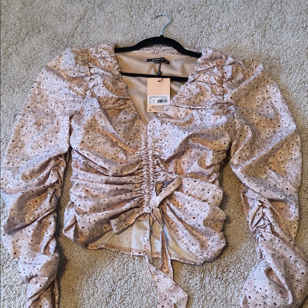 Missguided Cream Floral Blouse